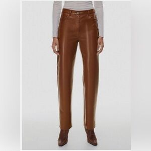 ARITZIA WILFRED Faux Leather 5-pocket Pants in Cognac Brown, Size Small
